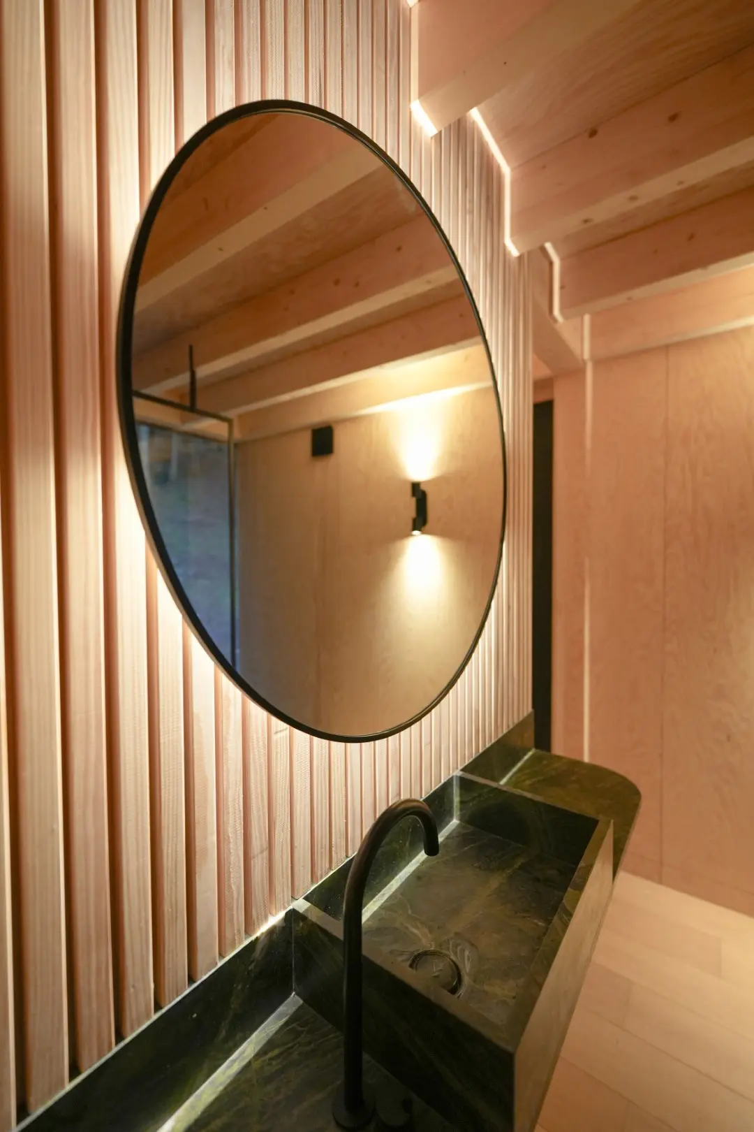 bathroom with soft wooden colors